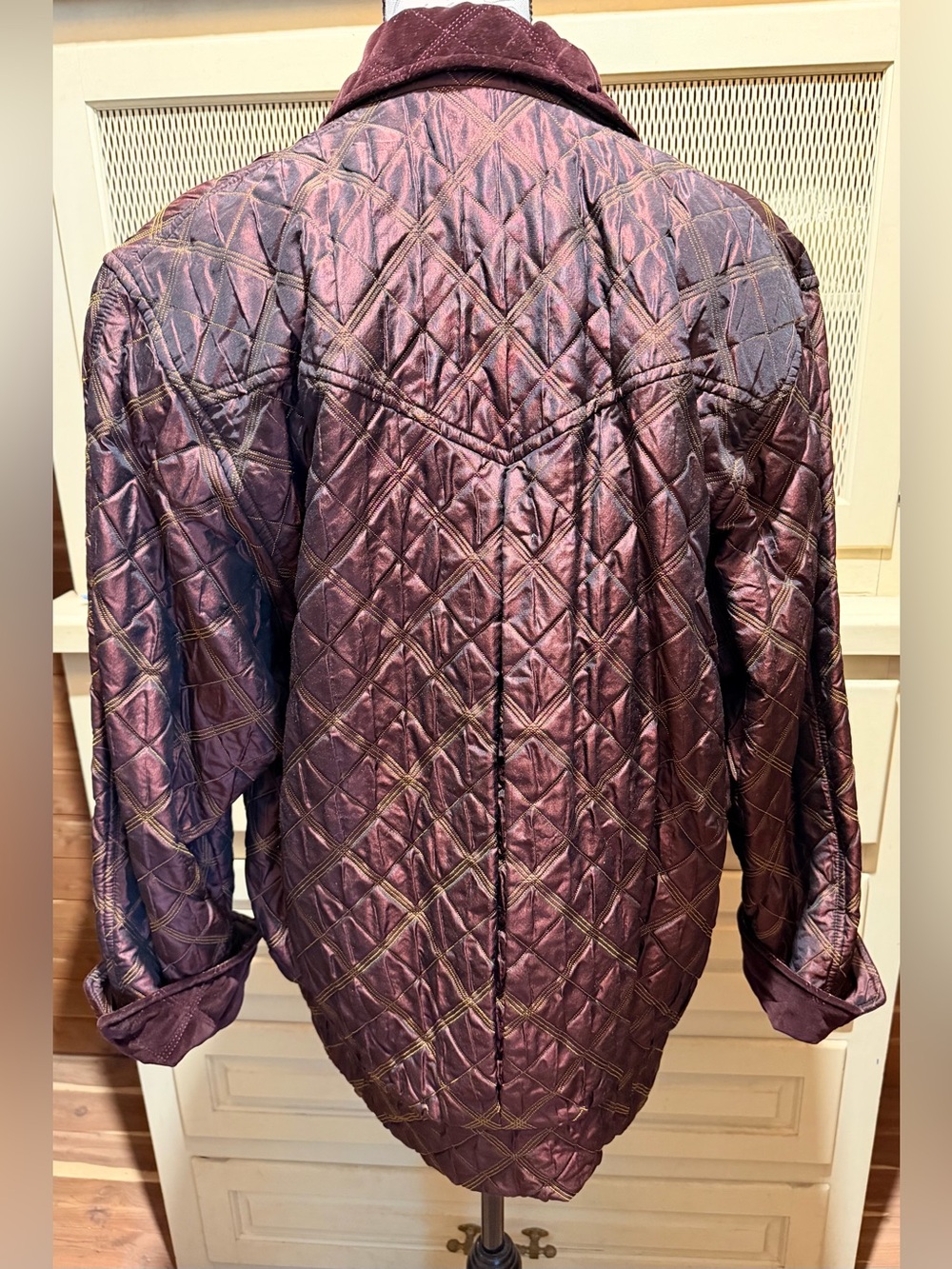 VTG Escada Quilted Silk Wool Velvet Trim Bomber Jacket - Picture 3 of 4